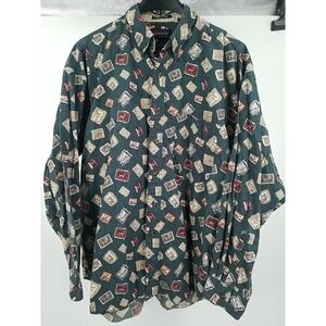 Gant Mens XL Imperial Poplin Green Button‎ Down Shirt Stamp Postage